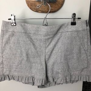 Gray and White LOFT Shorts with Ruffle on bottom